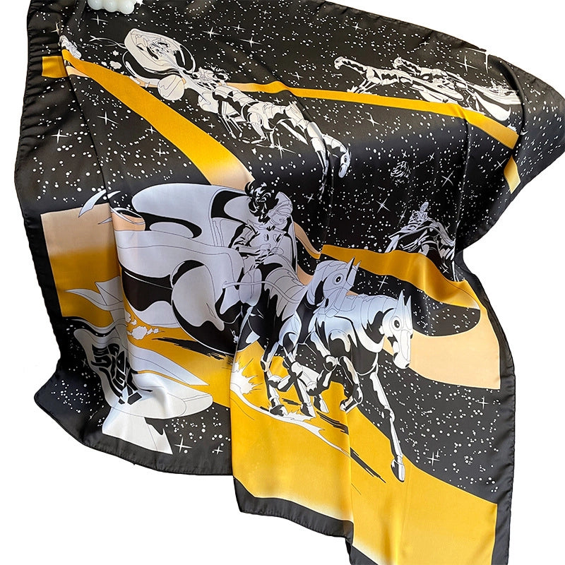 Pegasus Stars Print Simulation Silk Shawl 90cm Large Square Scarf