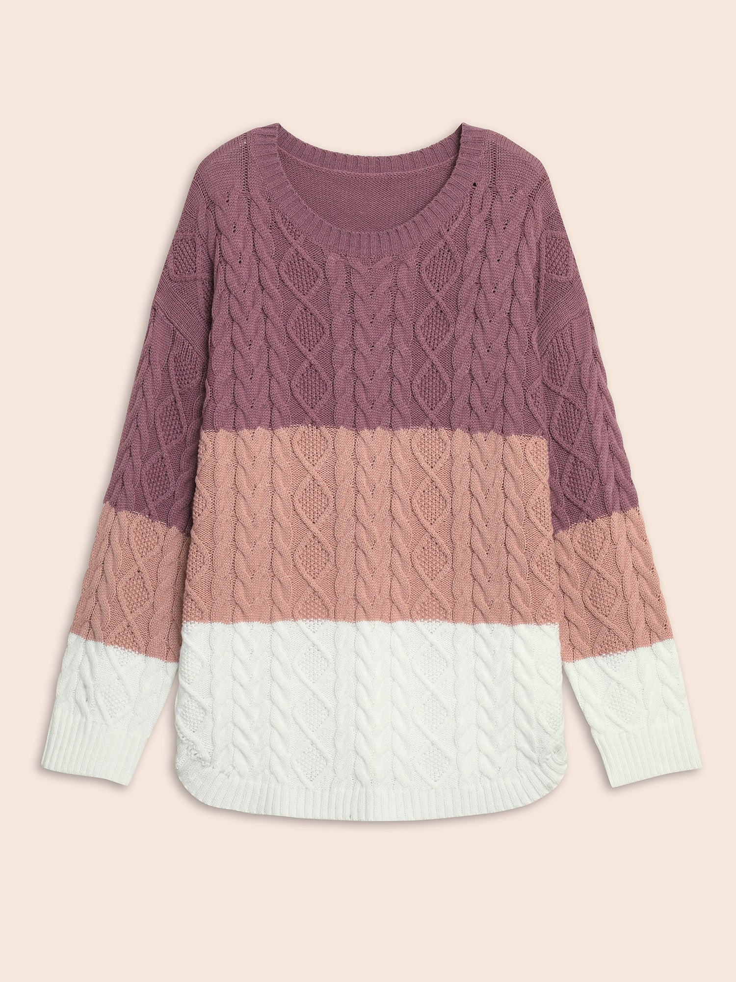 Contrast Cable Knit Arc Hem Pullover