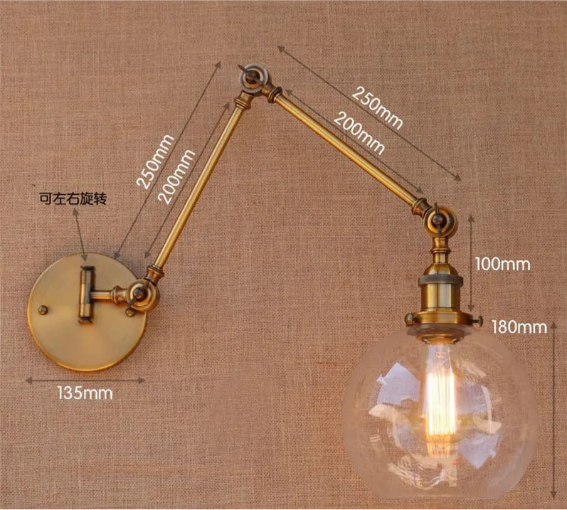 Vintage Adjustable Wall Light with Glass Globe