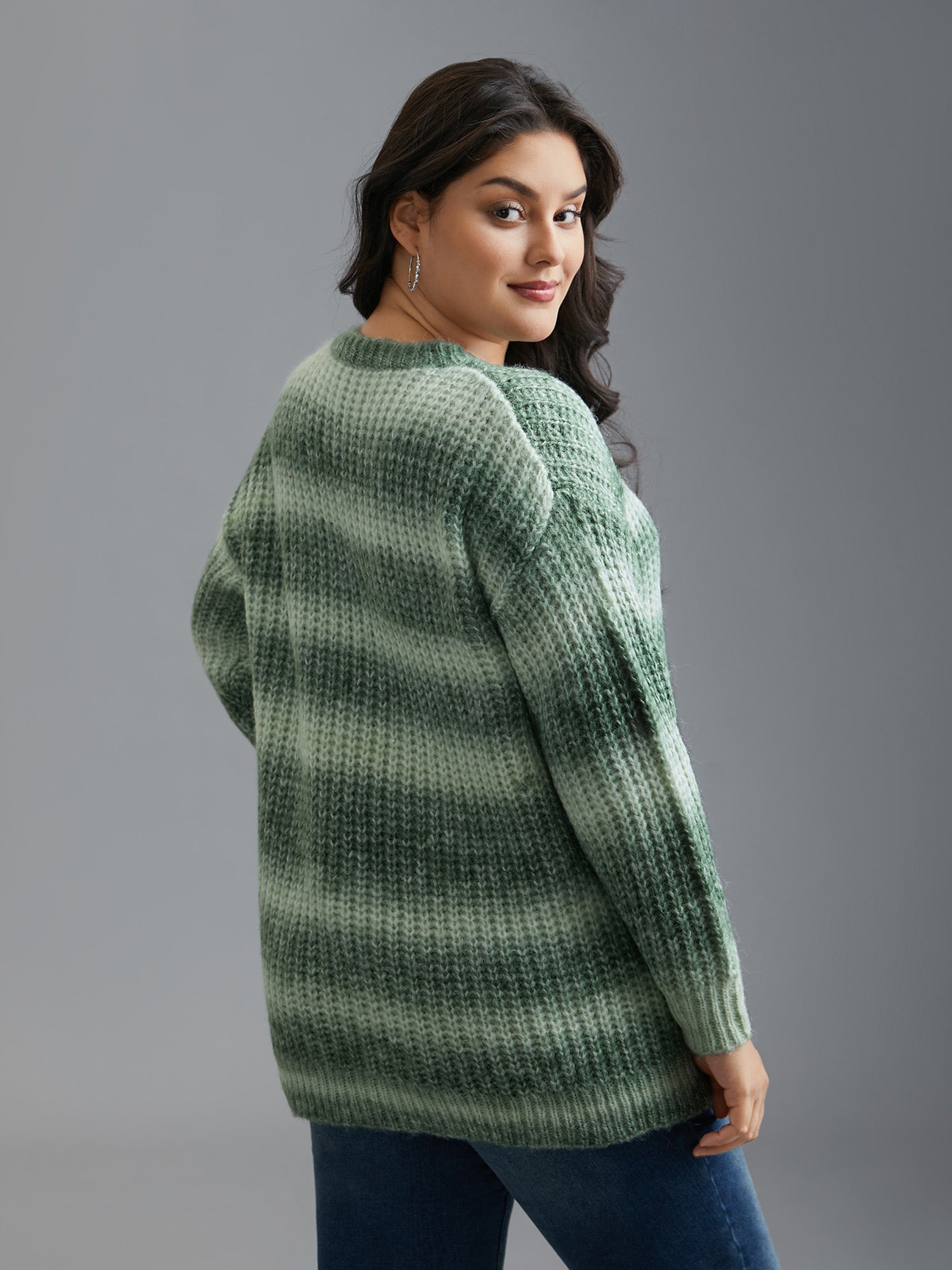 Striped Ribbed Knit Drop Shoulder Pullover