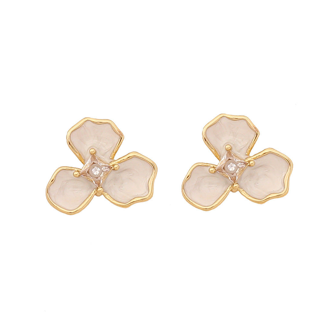 Vintage Retro Petal Flower Stainless Steel Oil Dripping Stud Earrings