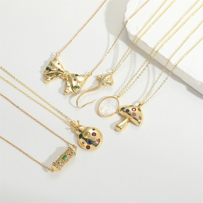 Copper 14K Gold Plated Vintage Style Minimalist Plating Inlay Butterfly Zircon Pendant Necklace