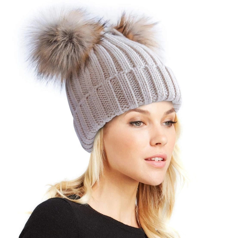 New Wool Hat Ladies Parent-child Detachable Double Fur Ball Fur Ear Protection Warm Knitted Hat