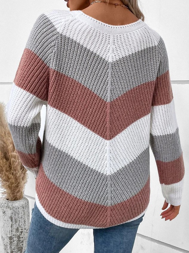 Women Yarn/Wool Yarn Color Block Long Sleeve Comfy Casual Sweater