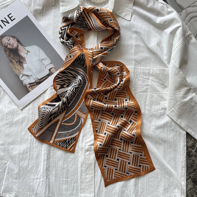 Women's Basic Classic Style Color Block Silk Printing Silk Scarf