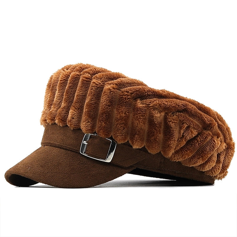 Simple Hat Korean Fashion Trend Peaked Cap Retro Plush Striped Navy Hat