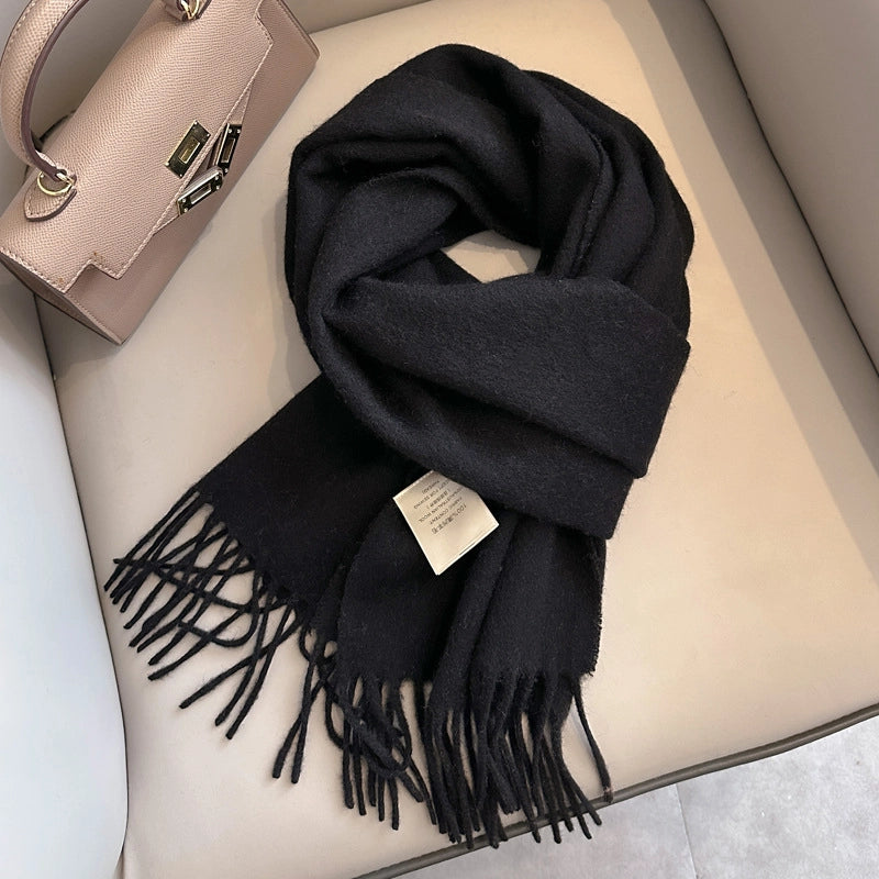 White Pure Wool Scarf Female Winter Student Warm Scarf New Versatile Tassel Narrow Scarf Couple