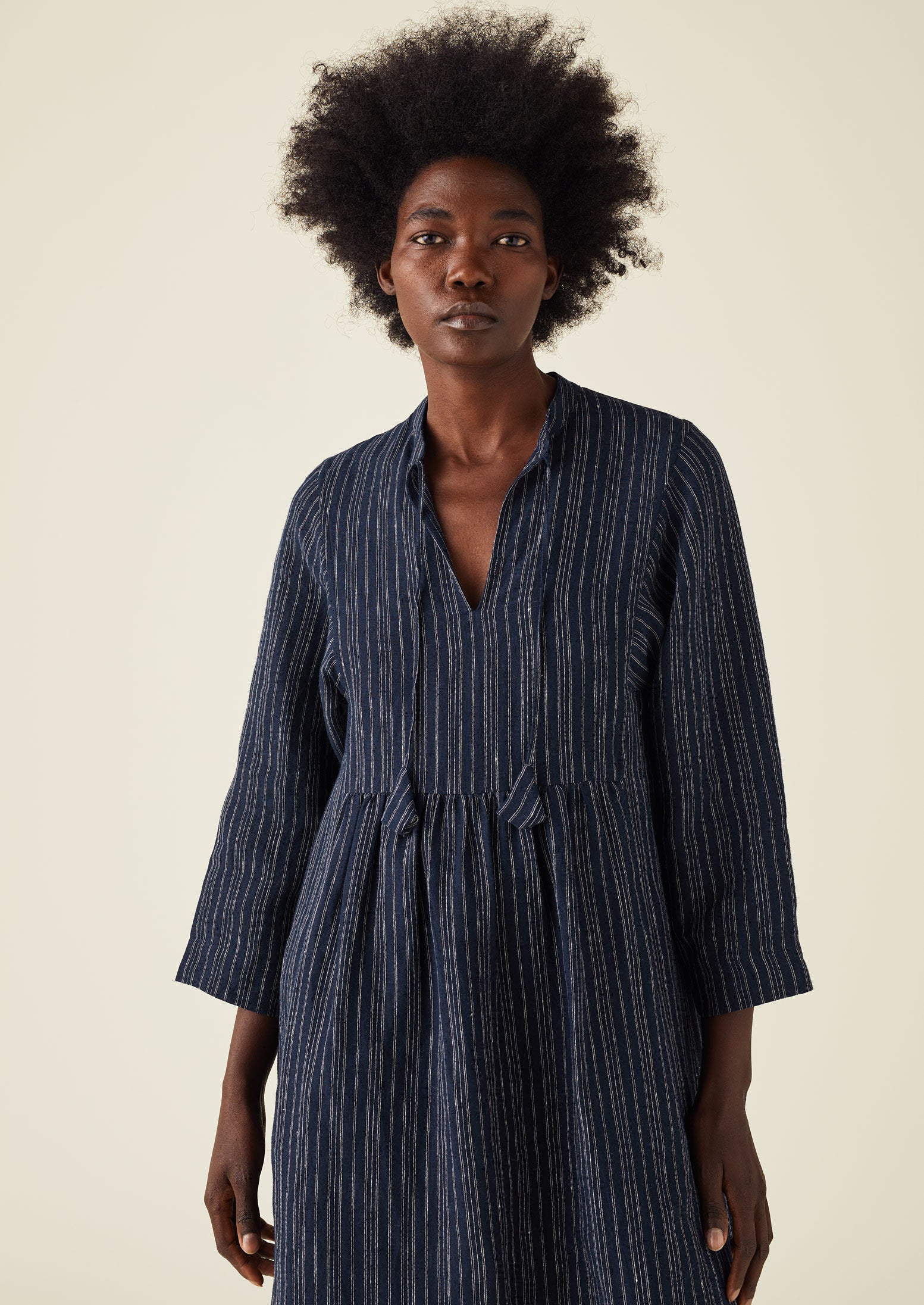 Stripe Linen Tunic Dress | Navy