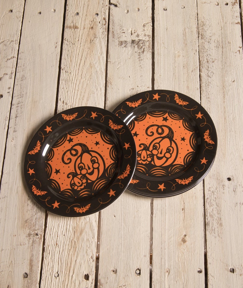 Johanna Parker Halloween Pumpkins Plates. Set of 4