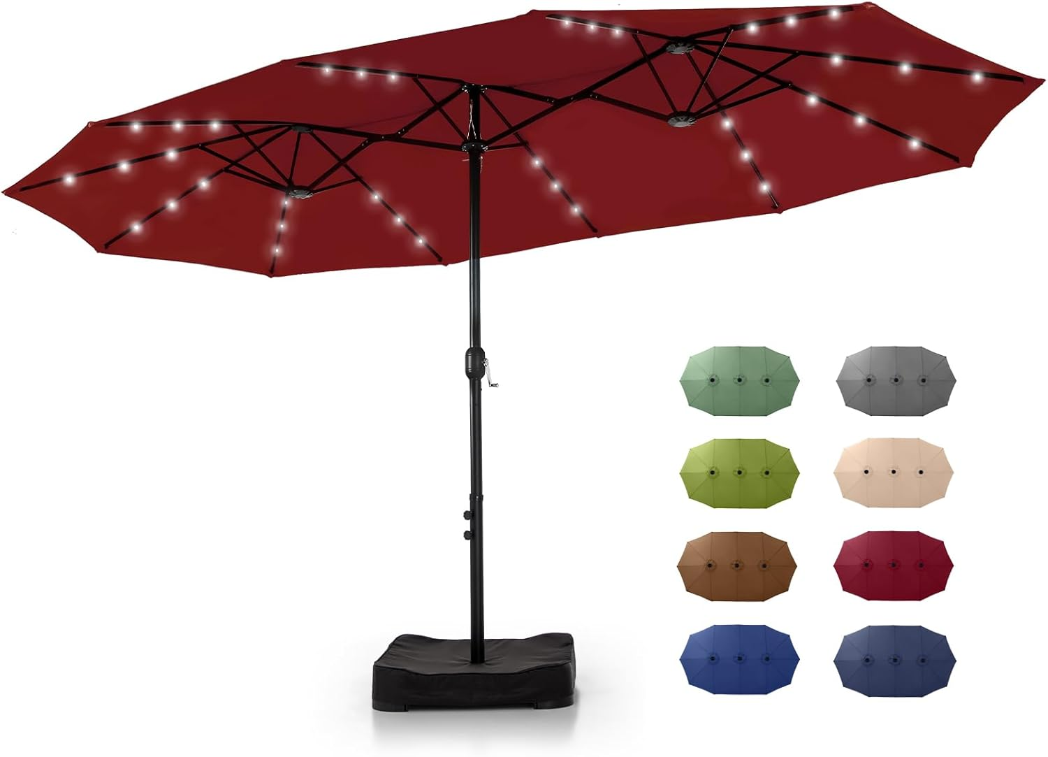 🎉𝑻𝒐𝒅𝒂𝒚'𝒔 𝑺𝒑𝒆𝒄𝒊𝒂𝒍 𝑽𝒂𝒍𝒖𝒆💝Buy 2 Get 30% Off✨GREEN PARTY 15 ft Rectangle Patio Umbrella with Solar Lights and Base Included
