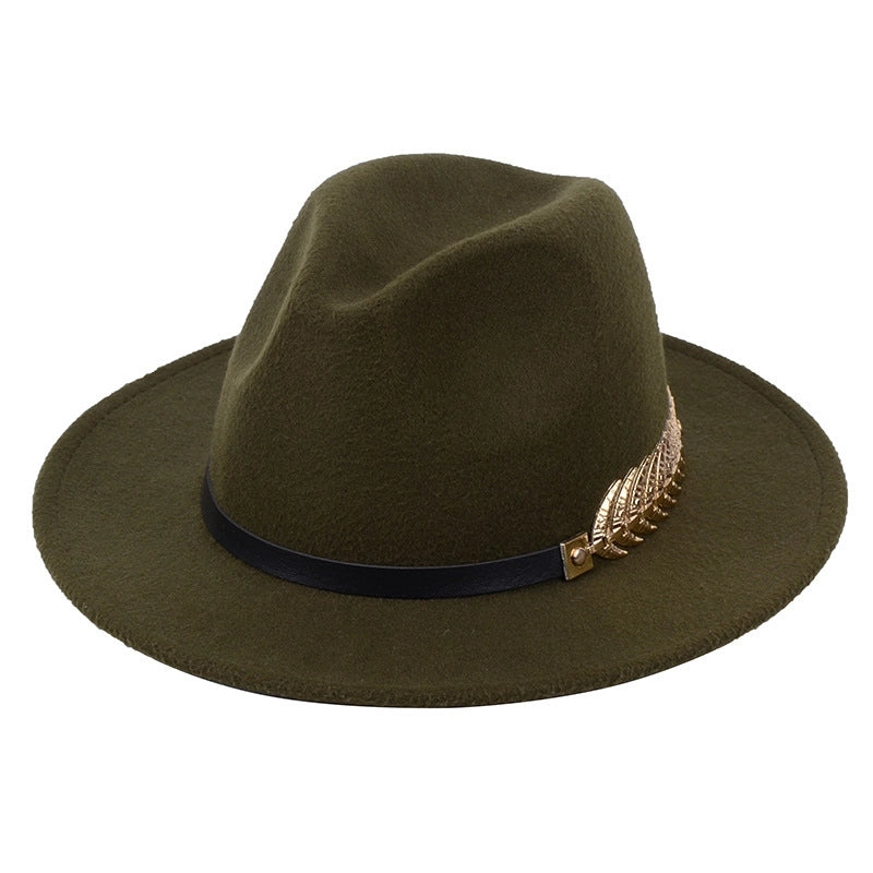 Metal Leaf Women's Woolen Hat Jazz Hat Autumn And Winter British Retro Top Hat Women