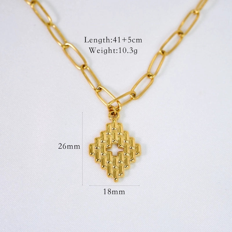 2 Pieces Minimalist Geometric Titanium Steel 14K Gold Plated Pendant Necklace