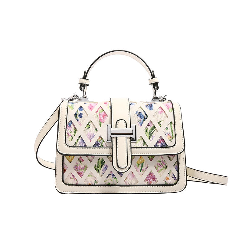 Women's Small Pu Leather Printing Elegant Square Magnetic Buckle Handbag