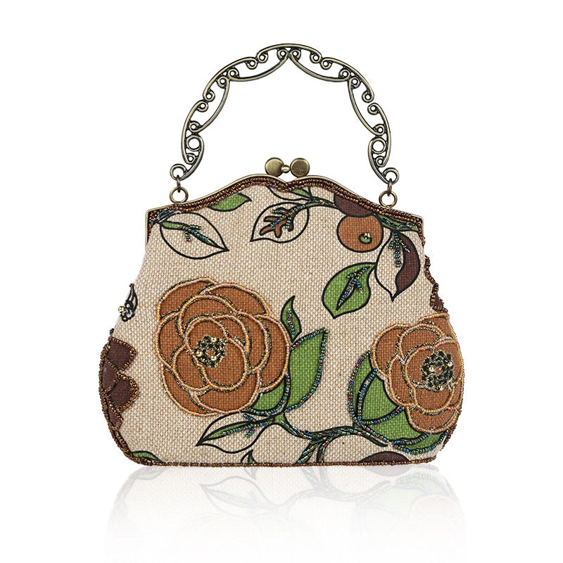 Yellow Red Purple Pearl Embroidery Flower Beading Square Evening Bags