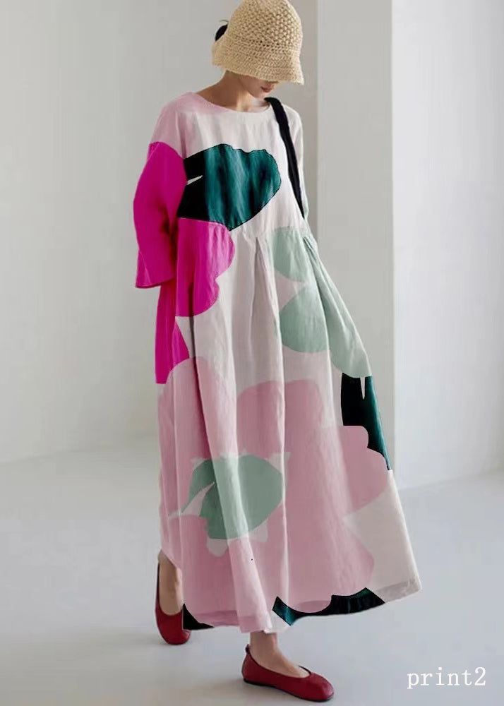 Flower print1 Cotton Dresses Pockets Patchwork Spring