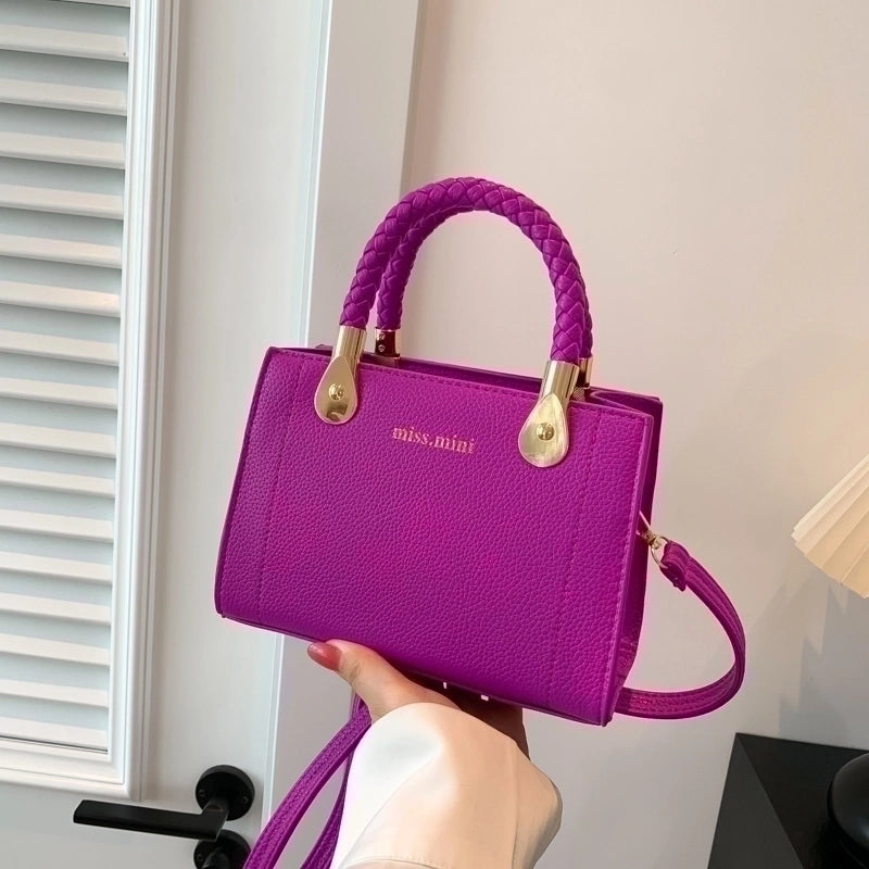 Women's Pu Leather Solid Color Elegant Square Zipper Handbag