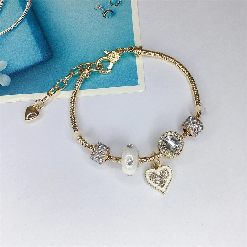Cute Minimalist Dolphin Heart Shape Flower Stainless Steel Alloy Resin Rhinestones Bangle In Bulk
