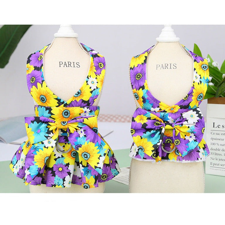 Floral Printed Dog Dress&Vest Harness with Leash