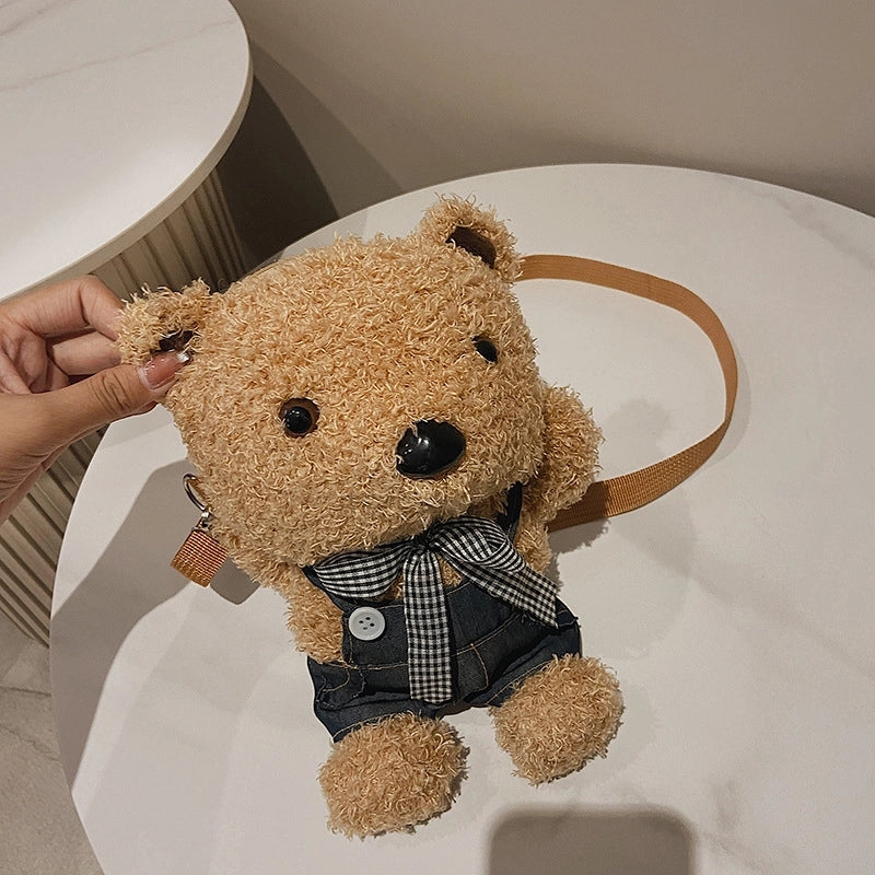 Women's Girl's Small Plush Cartoon Streetwear Round Zipper Crossbody Bag