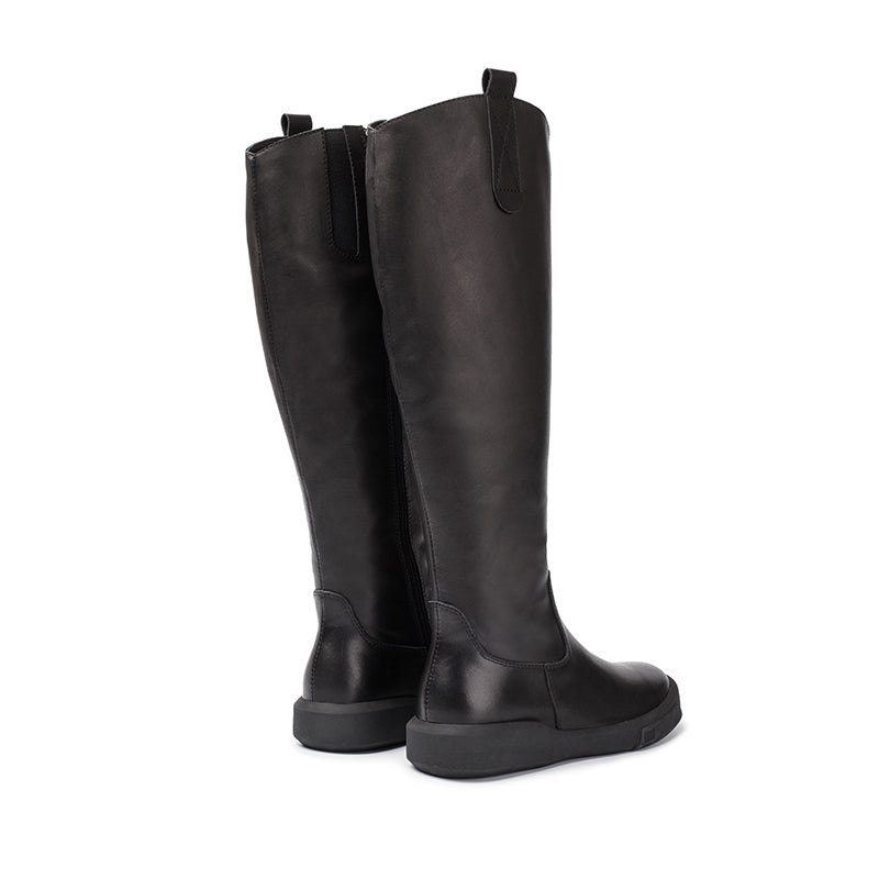Handmade Soft Leather Knee High Boots Side Zip Riding Boots in Black