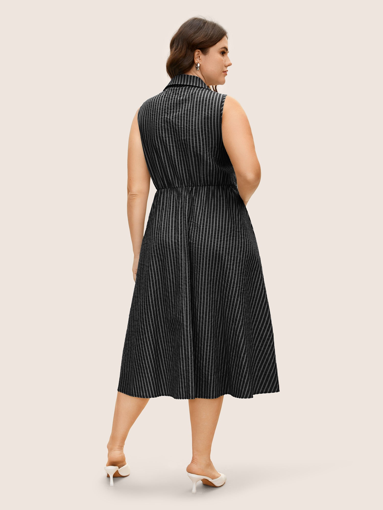 Shirt Collar Striped Midi Tank Dress