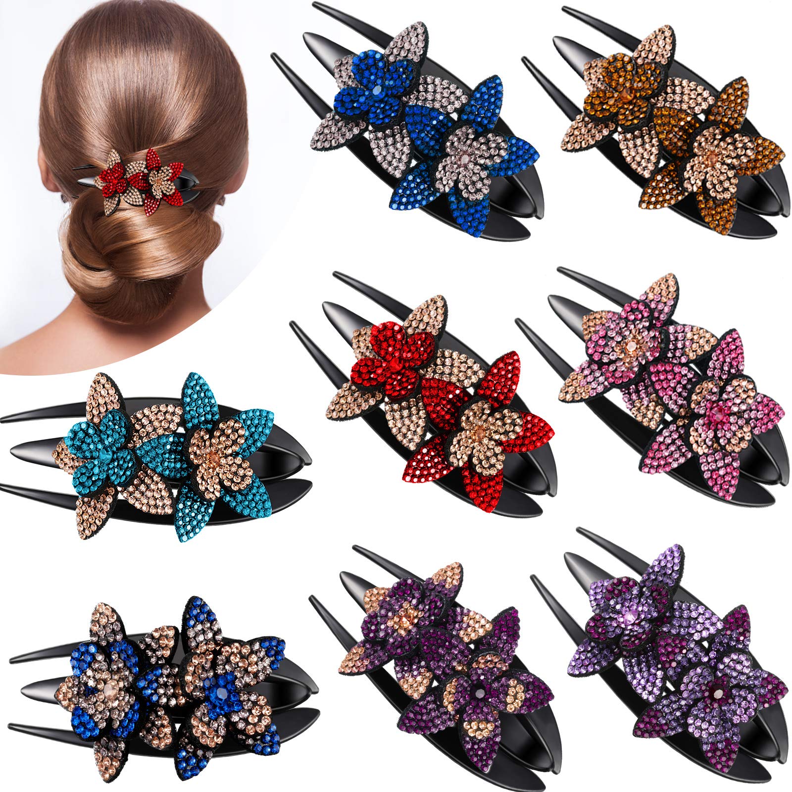 Rhinestone Double Flower Hairpin (buy one get one free)