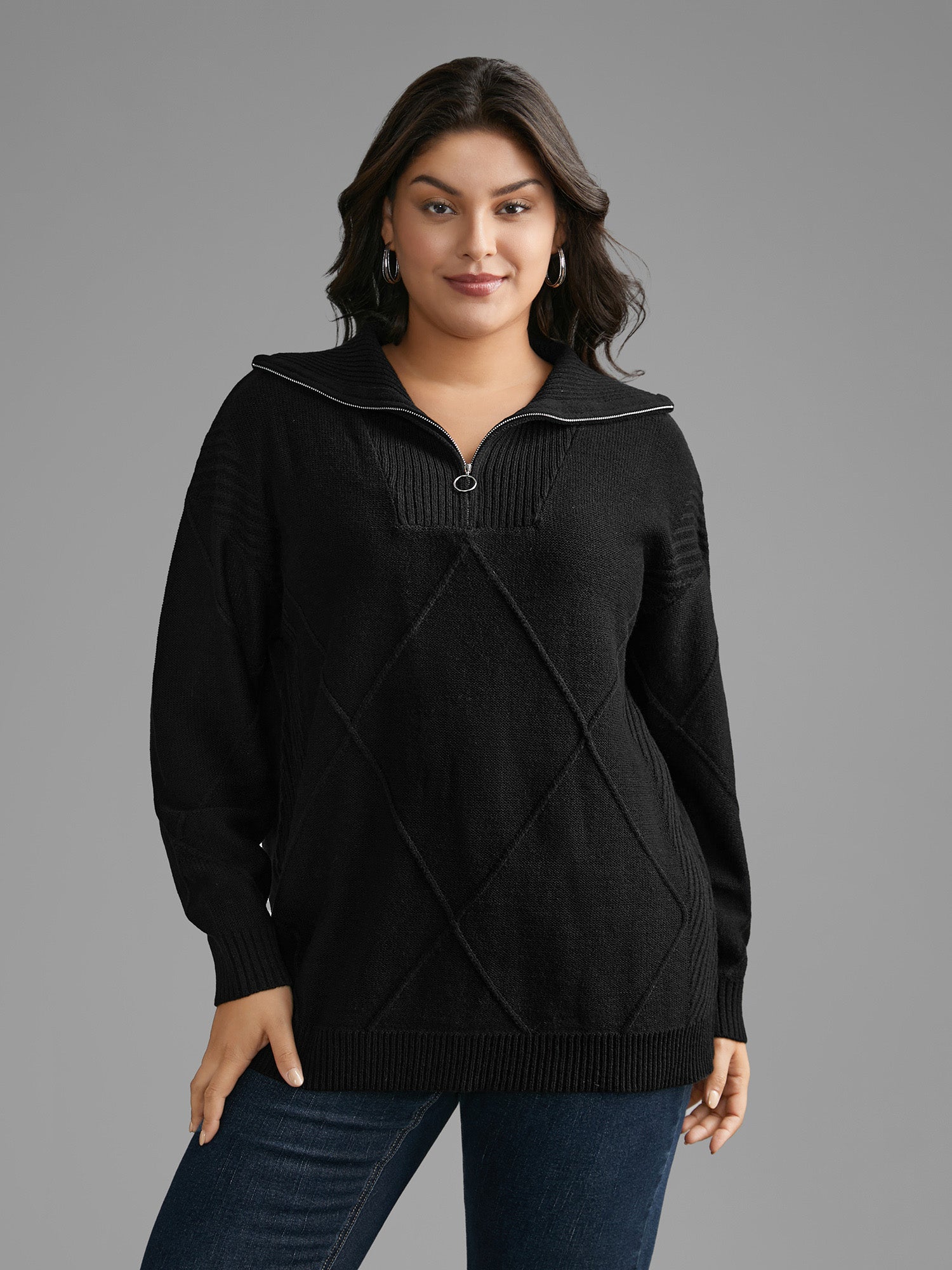 Texture Half Zip Drop Shoulder Pullover