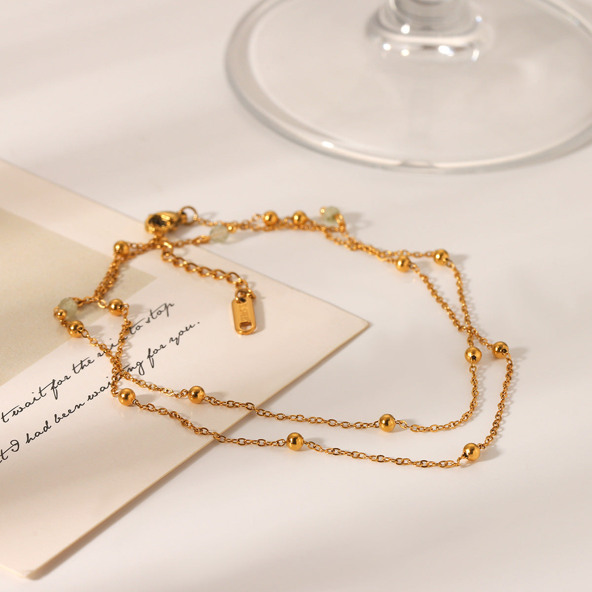 Double Layered Beaded Chain 18K Gold Stainless Steel Bracelet Fashionable And Versatile Titanium Steel Bracelet