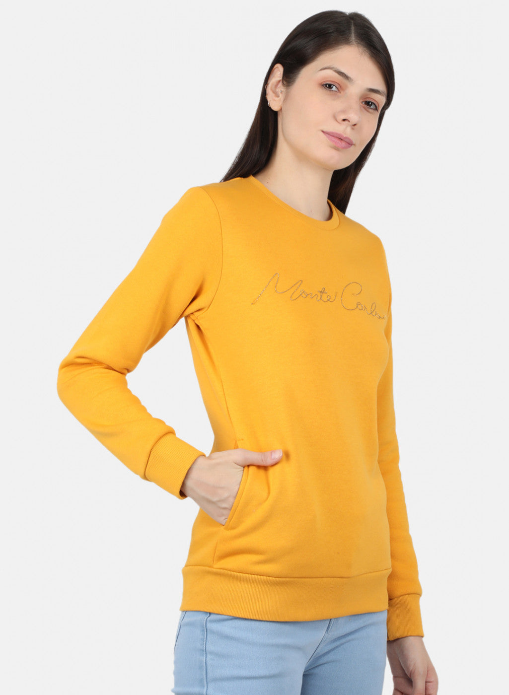 Women Mustard Embroidered Sweatshirt