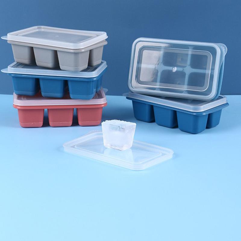 Pack of 3 Six Grid Silicone Ice Cube Tray With Plastic Lid