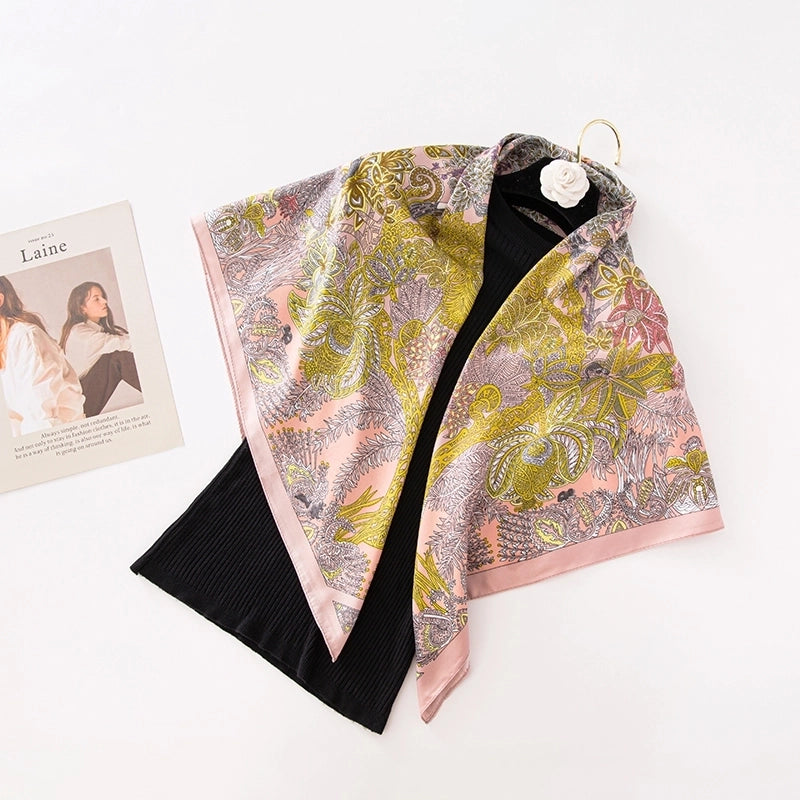 Women's Casual Vacation Minimalist Coconut Tree Satin Printing And Dyeing Flowers Silk Scarf