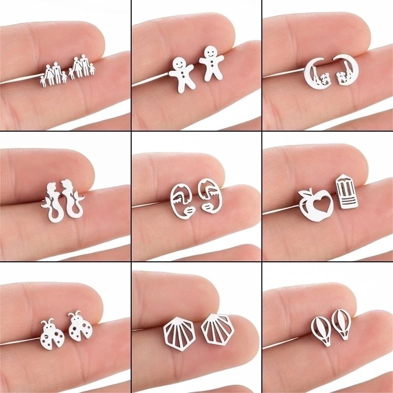 Minimalist Human Gingerbread Apple Stainless Steel Plating Hollow Out Ear Studs 1 Pair