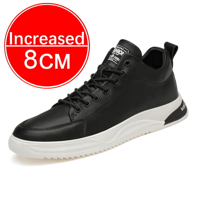 Fashion Genuine Leather Men Skataboard Shoes Elevator 6/8CM Height Increase Sports Hollow Breathable Sneakers Heightening Shoes