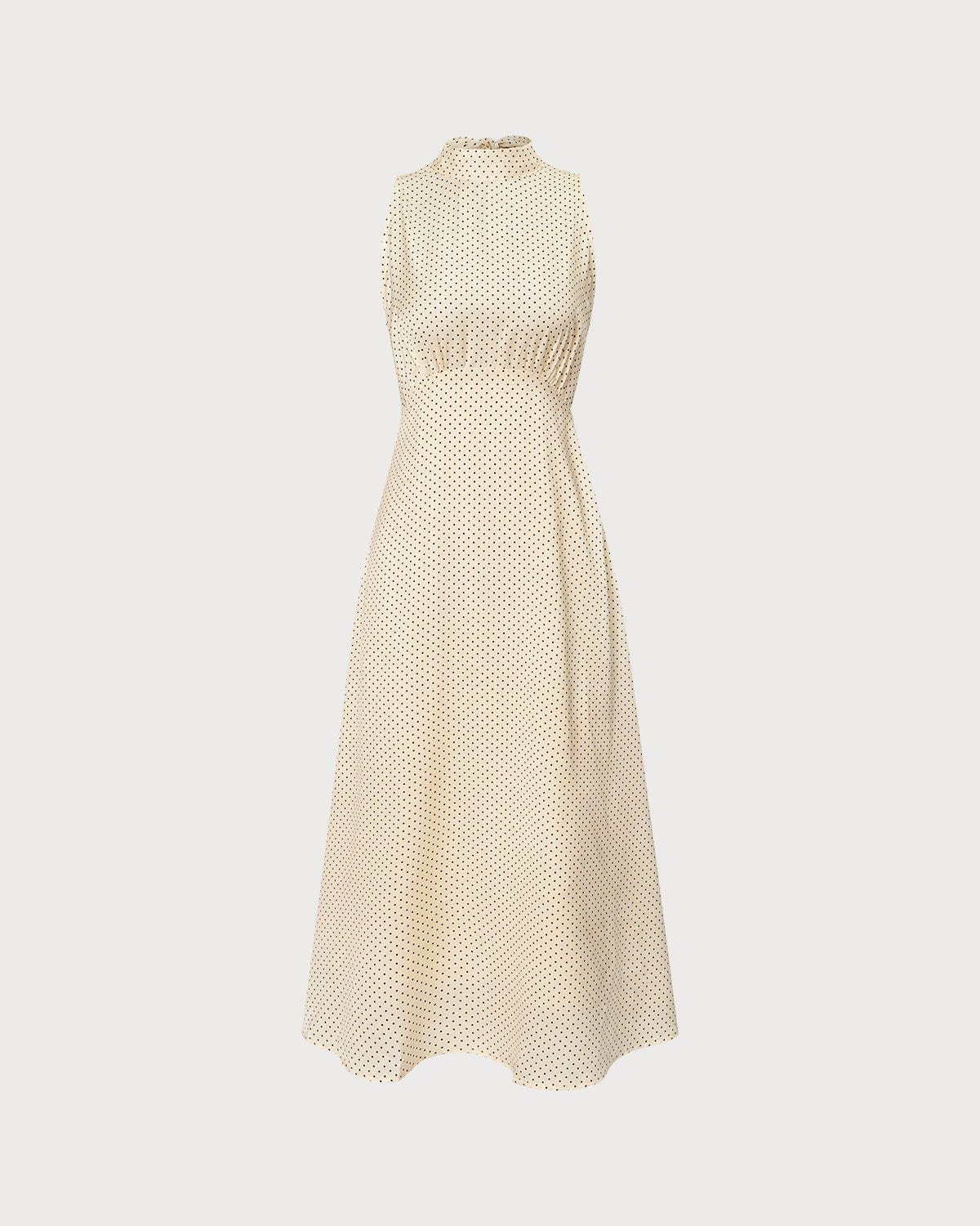 The Apricot Mock Neck Polka Dot Maxi Dress
