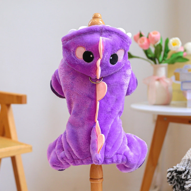2 Pieces Pet Clothes Autumn And Winter Fleece-Lined Warm Dog Cat Clothing Decoration Flower Four-Legged Dinosaur Transformation Suit Collection