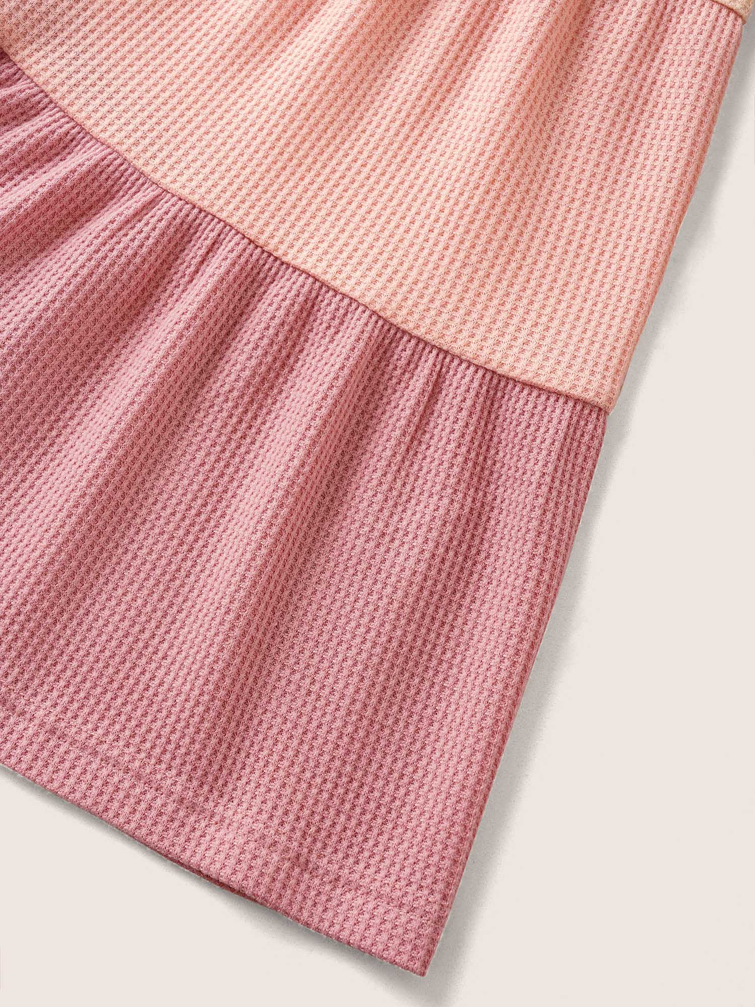 Waffle Knit Contrast Ruffle Layered Hem T-shirt