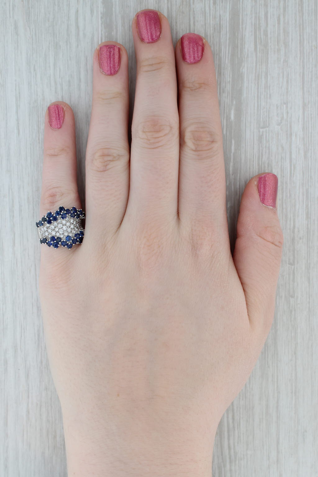2.99ctw Blue Sapphire Diamond Cluster Cocktail Ring 14k White Gold Size 6