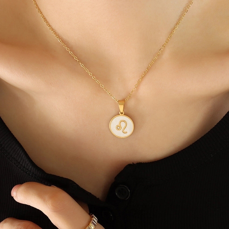 Retro Constellation 304 Stainless Steel Shell 18K Gold Plated Inlay Pendant Necklace