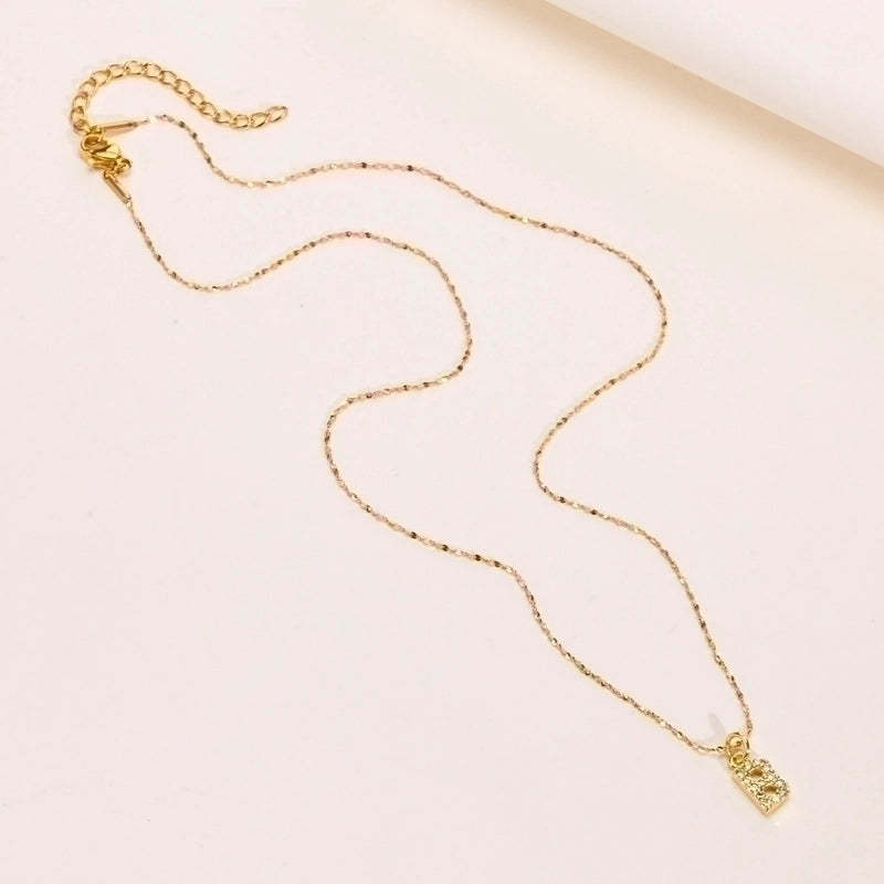 Minimalist Letter 201 Stainless Steel Copper Inlay Artificial Diamond Pendant Necklace