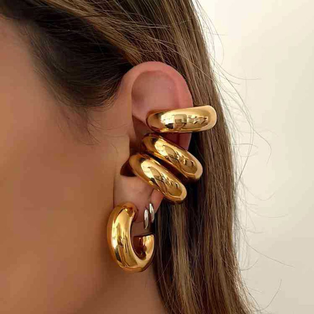 IG Style Women C-Shape Geometric Stainless Steel Electroplating Clip On Earrings