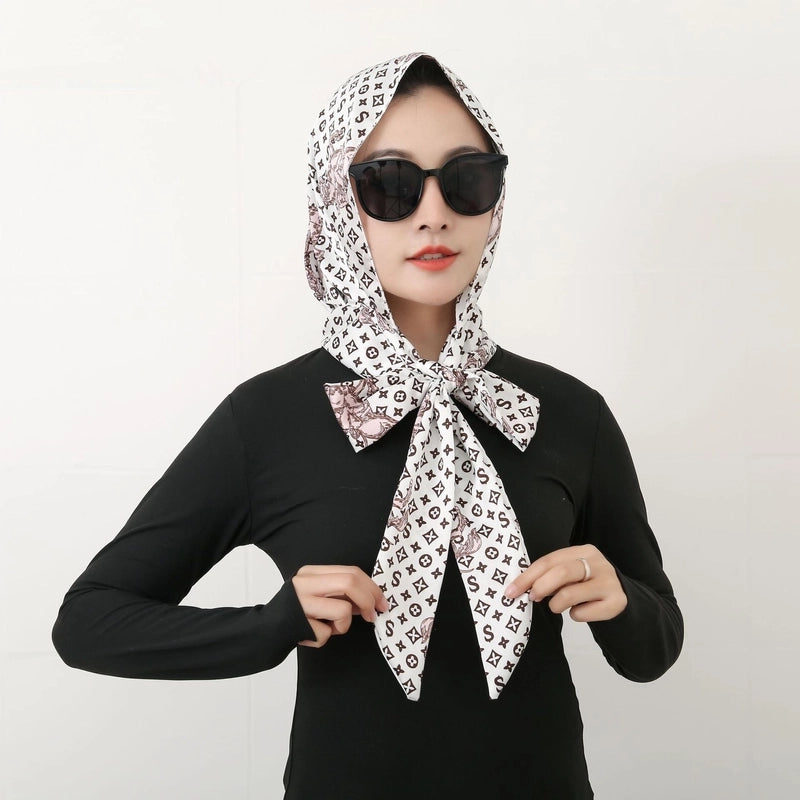 Women's Elegant Retro Flower Satin Printing Silk Scarf