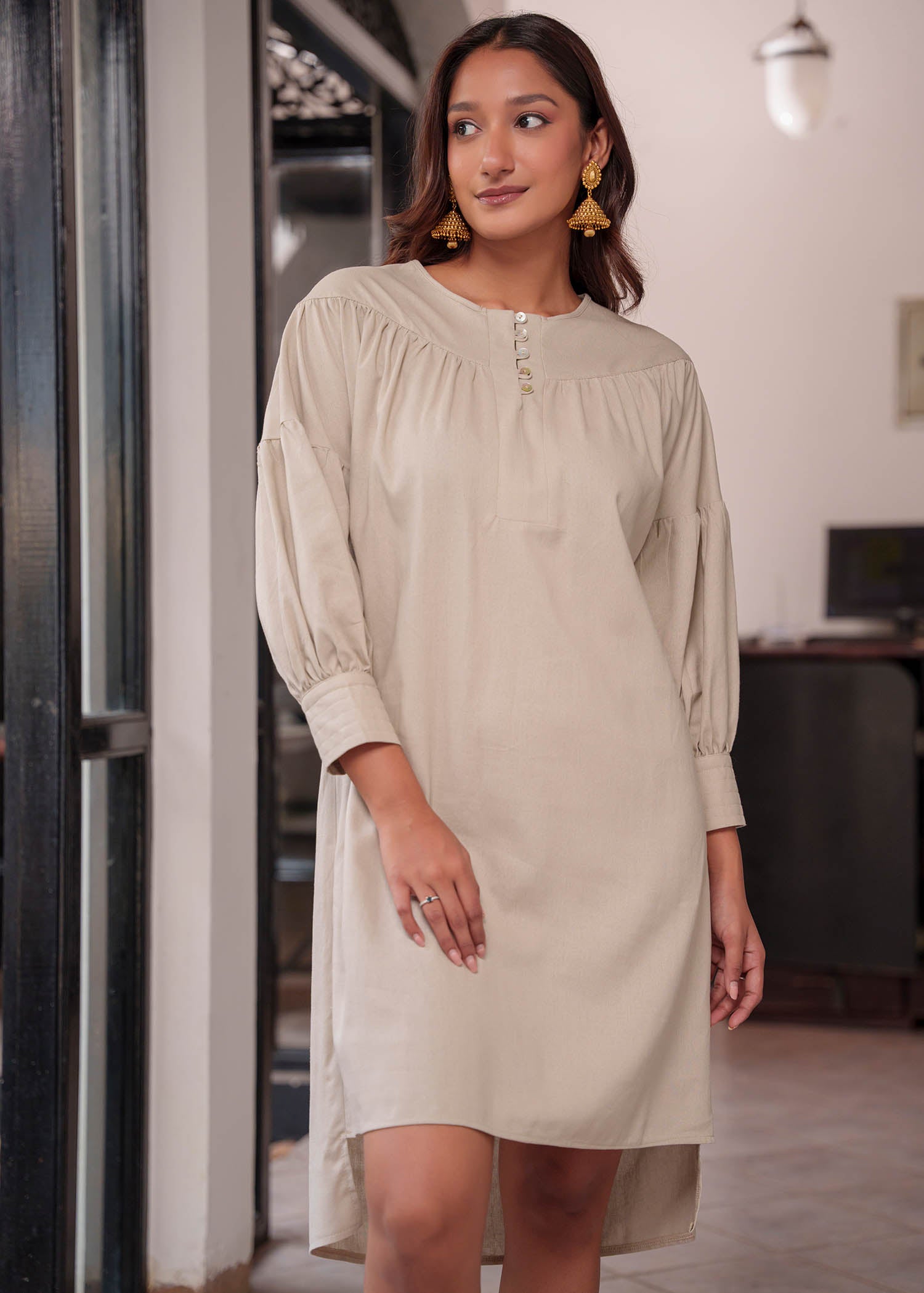 High Low Hem Dress With Yoke