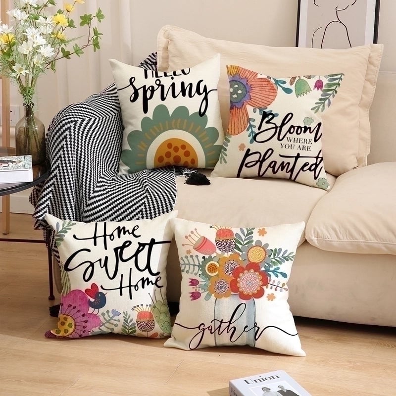 Minimalist Letter Color Block Linen Pillow Cases