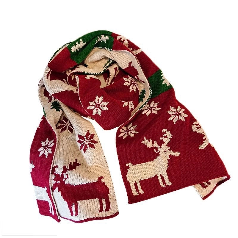 Christmas Elk Big Scarf Women's Autumn And Winter Versatile Cute Girl's Heart Long Knitted Wool Scarf Winter Warm