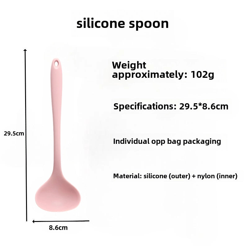 Silicone Soup Spoon Food Grade Long Handle Household Large Soup Spoon High Temperature Resistant Mini Porridge Spoon Frying Spoon Non-stick Cooking Pan Spoon