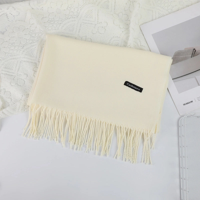 Solid Color Cashmere Tassel Scarf  Autumn And Winter Warm Scarf Simple Style Air Conditioning Shawl
