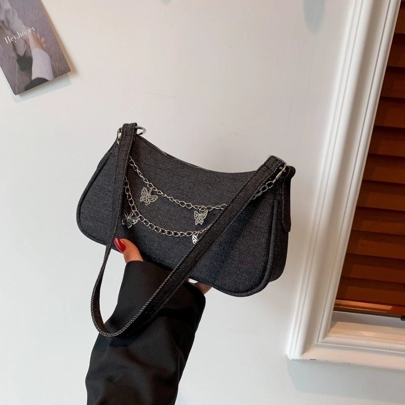 Women's All Seasons Denim Butterfly Streetwear Square Flip Cover Shoulder Bag Underarm Bag
