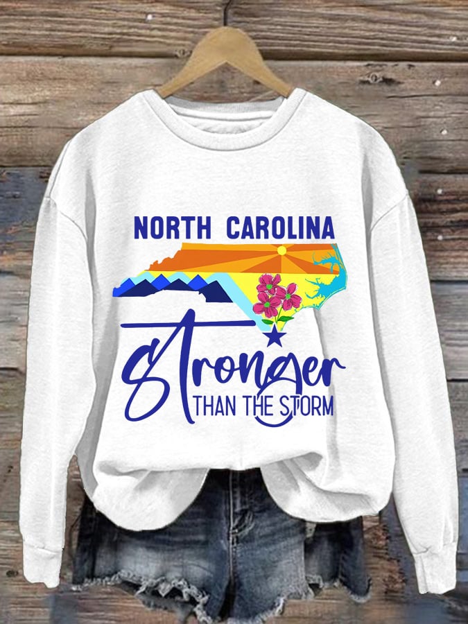 Women's North Carolina Stronger Than The Storm Print Round Neck Sweatshirt