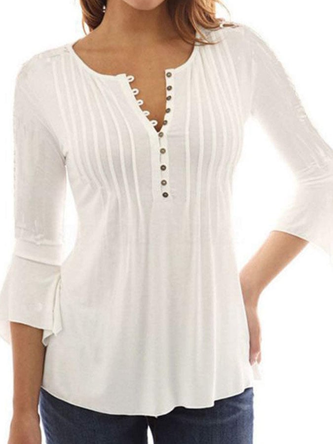 Casual Pleated Flared Sleeve Top