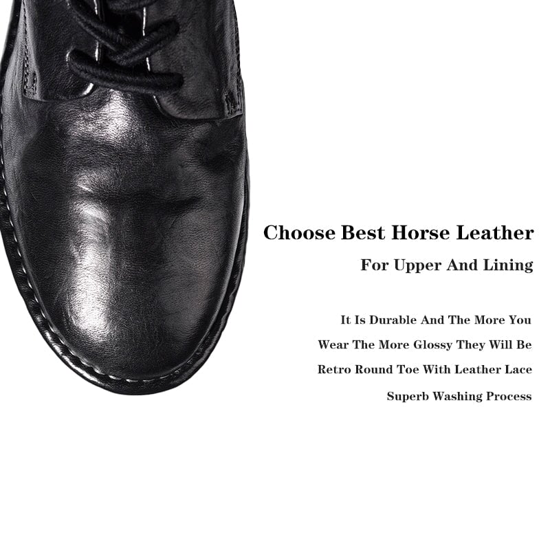 Handmade Stitching Lightweight Horse Leather Oxford Shoes Lace-Up Casual Shoes in Black/Red